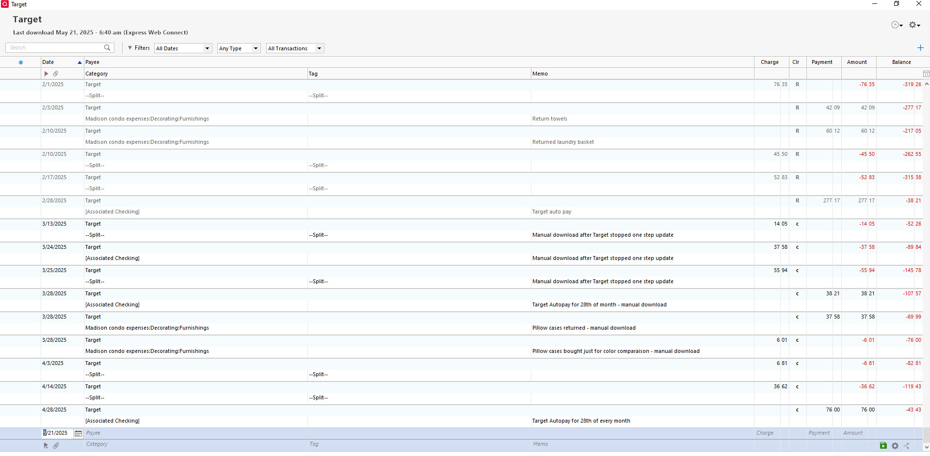 Target Register Screen Target Transaction doesn't download anymore since early-mid March 2025 ...